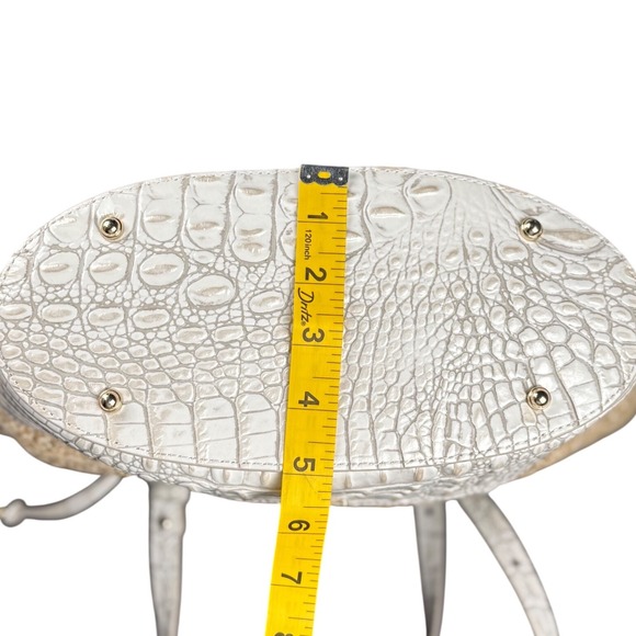 Brahmin Woven Straw Tote White Croc Embossed Leather Shoulder Bag - Picture 6 of 9